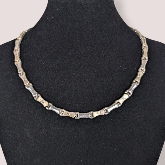 Vintage MCM Sterling Bamboo Link Necklace - Picture 1 of 6